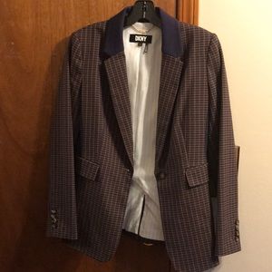 DKNY navy and brown plaid blazer size 4